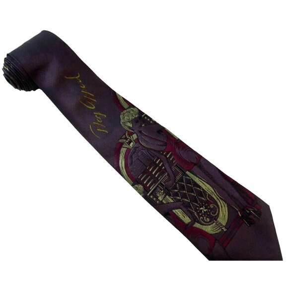 Foxy Lady at Jukebox Silk Tie Purple Gold Necktie Made in Italy - Picture 2 of 4